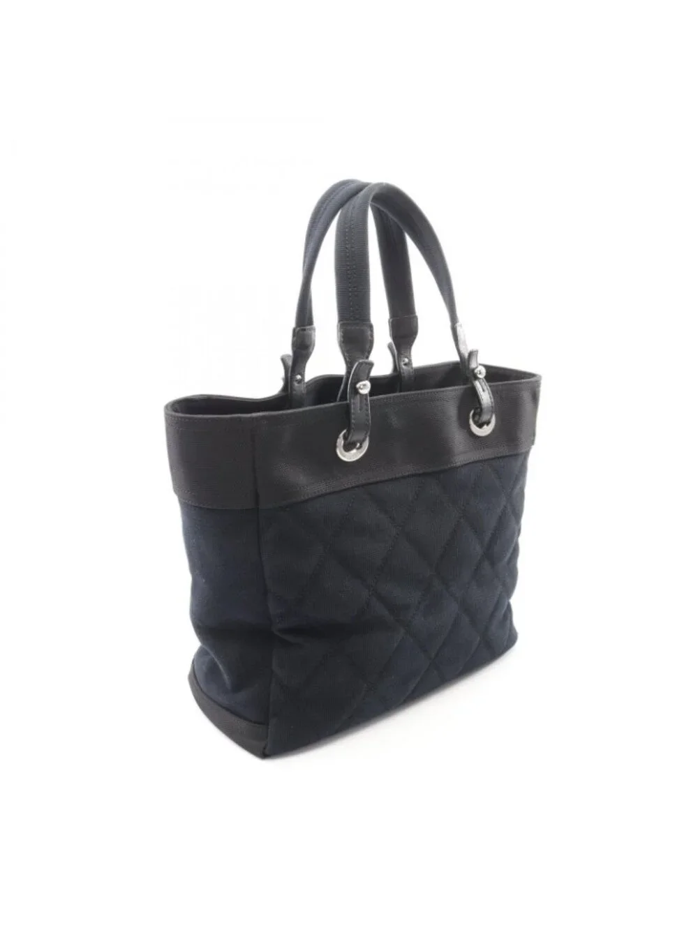 Chanel Tote Bag Paris Biarritz MM Black Canvas Leather MM